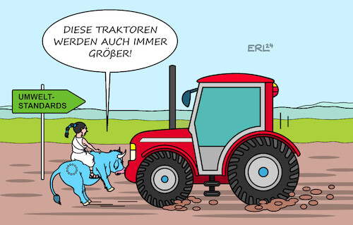 Cartoon: EU und Bauern (medium) by Erl tagged politik,eu,landwirtschaft,umwelt,auflage,vorgaben,regeln,naturschutz,klima,klimawandel,artensterben,bürokratie,kürzung,subventionen,protest,bauern,bäuerinnen,landwirte,landwirtinnen,traktor,traktoren,zurückweichen,nachgeben,europa,stier,karikatur,erl,politik,eu,landwirtschaft,umwelt,auflage,vorgaben,regeln,naturschutz,klima,klimawandel,artensterben,bürokratie,kürzung,subventionen,protest,bauern,bäuerinnen,landwirte,landwirtinnen,traktor,traktoren,zurückweichen,nachgeben,europa,stier,karikatur,erl