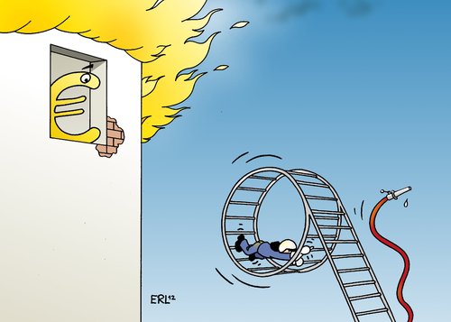 Cartoon: Euro-Rettung (medium) by Erl tagged euro,schulden,krise,rettung,gipfel,treffen,kreis,hamsterrad,feuer,feuerwehr,leiter,schlauch,wasser,eu,europa,euro,schulden,rettung,gipfel,treffen,europa