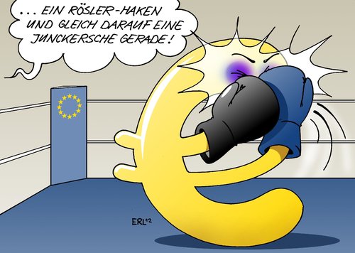 Cartoon: Euro-Zone (medium) by Erl tagged eu,eurozone,euro,krise,banken,schulden,rettungsschirm,pleite,griechenland,interview,philipp,rösler,fdp,chef,verunsicherung,märkte,nervosität,eurogruppenchef,jean,claude,juncker,aussage,wortmeldung,währung,gemeinschaftswährung,europa,boxen,boxring,eu,eurozone,krise,euro,banken,schulden,rettungsschirm,griechenland,pleite,rösler