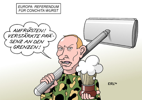 Cartoon: Europa Putin (medium) by Erl tagged eurovision,song,contest,conchita,wurst,siegerin,vollbart,bart,homosexualität,vielfalt,russland,wladimir,putin,ukraine,krise,konflikt,stärke,militär,präsenz,aufrüstung,rasierzeug,rasierklinge,pinsel,rasierschaum,eurovision,song,contest,conchita,wurst,siegerin,vollbart,bart,homosexualität,vielfalt,russland,wladimir,putin,ukraine,krise,konflikt,stärke,militär,präsenz,aufrüstung,rasierzeug,rasierklinge,pinsel,rasierschaum