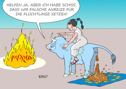 Cartoon: Europäische Werte (medium) by Erl tagged politik,eu,europa,werte,versagen,schande,flüchtlingspolitik,asylrecht,feuer,flüchtlingslager,moria,flüchtlinge,bedingungen,unmenschlich,verteilung,solidarität,ablehnung,angst,anreiz,flucht,sogwirkung,schiss,flagge,stier,seehofer,karikatur,erl,politik,eu,europa,werte,versagen,schande,flüchtlingspolitik,asylrecht,feuer,flüchtlingslager,moria,flüchtlinge,bedingungen,unmenschlich,verteilung,solidarität,ablehnung,angst,anreiz,flucht,sogwirkung,schiss,flagge,stier,seehofer,karikatur,erl