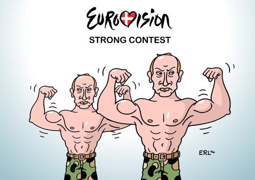 Cartoon: Eurovision Song Contest (medium) by Erl tagged eurovision,song,contest,russland,wladimir,putin,ukraine,krise,konflikt,stärke,militär,parade,strong,eurovision,song,contest,russland,wladimir,putin,ukraine,krise,konflikt,stärke,militär,parade,strong