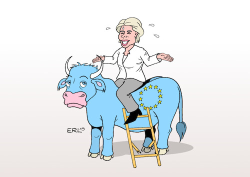 Cartoon: EUrsula und der Stier (medium) by Erl tagged politik,eu,wahl,kommissionspräsidentin,ursula,von,der,leyen,europa,stier,aufstieg,leiter,sprossen,karikatur,erl,politik,eu,wahl,kommissionspräsidentin,ursula,von,der,leyen,europa,stier,aufstieg,leiter,sprossen,karikatur,erl