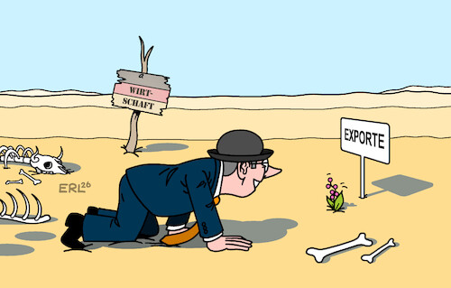 Cartoon: Exporte (medium) by Erl tagged politik,wirtschaft,deutschland,stagnation,wachstum,exporte,ende,2025,wüste,blume,karikatur,erl,politik,wirtschaft,deutschland,stagnation,wachstum,exporte,ende,2025,wüste,blume,karikatur,erl