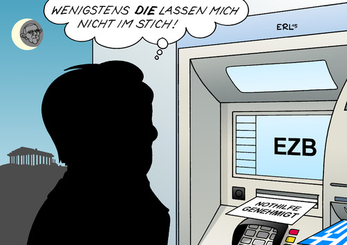 Cartoon: EZB (medium) by Erl tagged griechenland,pleite,schulden,euro,eu,iwf,ezb,nothilfe,erlaubnis,genehmigung,sparkurs,reformen,hilfspaket,skepsis,finanzminister,schäuble,grexit,akropolis,tsipras,karikatur,erl,griechenland,pleite,schulden,euro,eu,iwf,ezb,nothilfe,erlaubnis,genehmigung,sparkurs,reformen,hilfspaket,skepsis,finanzminister,schäuble,grexit,akropolis,tsipras