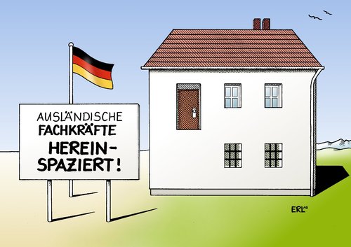 Cartoon: Fachkräfte (medium) by Erl tagged deutschland,zuwanderung,immigration,fachkraft,fachkräfte,bildung,ausbildung,studium,qualifikation,hürden,deutschland,zuwanderung,fachkraft,fachkräfte,bildung,ausbildung,studium,qualifikation,hürden