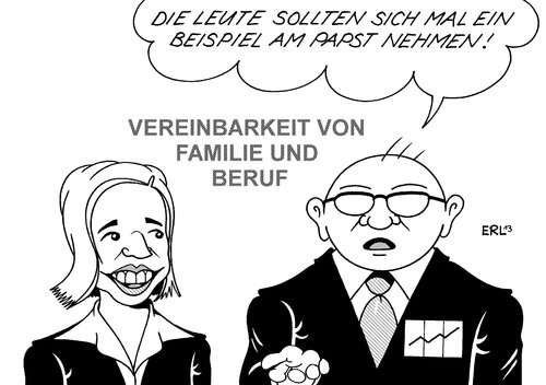 Cartoon: Familie und Beruf (medium) by Erl tagged familie,beruf,vereinbarkeit,familiengipfel,familienministerin,schröder,arbeitgeber,beispiel,papst