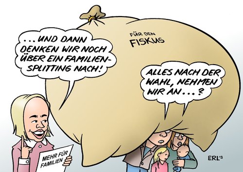 Cartoon: Familien (medium) by Erl tagged familie,familienpolitik,politik,cdu,csu,fdp,ministerin,kristina,schröder,plan,vorschlag,familiensplitting,kindergeld,förderung,steuer,entlastung,vater,mutter,kind,wahl,wahlgeschenk,bundestagswahl,2013,familie,familienpolitik,politik,cdu,csu,fdp,ministerin,kristina,schröder,plan,vorschlag,familiensplitting,kindergeld,förderung,steuer,entlastung,vater,mutter,kind,wahl,wahlgeschenk,bundestagswahl,2013