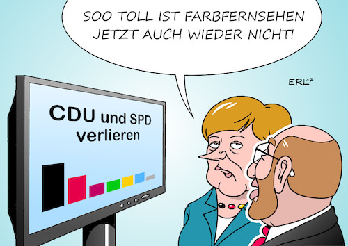 Cartoon: Farbfernsehen (medium) by Erl tagged fernsehen,farbfernsehen,50,fünfzig,jahre,bundestagswahl,wahl,umfragen,umfragewerte,verlust,cdu,spd,anstieg,afd,rechtspopulismus,flüchtlingspolitik,innere,sicherheit,terrorismus,sorgen,bürger,bundeskanzlerin,angela,merkel,herausforderer,kanzlerkandidat,martin,schulz,karikatur,erl,fernsehen,farbfernsehen,50,fünfzig,jahre,bundestagswahl,wahl,umfragen,umfragewerte,verlust,cdu,spd,anstieg,afd,rechtspopulismus,flüchtlingspolitik,innere,sicherheit,terrorismus,sorgen,bürger,bundeskanzlerin,angela,merkel,herausforderer,kanzlerkandidat,martin,schulz,karikatur,erl