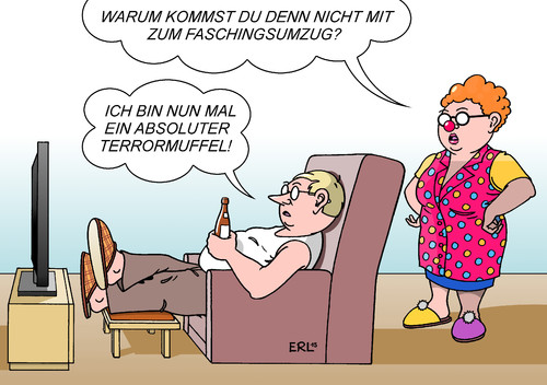 Cartoon: Fasching (medium) by Erl tagged karneval,fastnacht,fasching,umzug,terror,drohung,angst,meinungsfreiheit,demokratie,totalitarismus,islamismus,karnevalsmusffel,fastnachtsmuffel,faschingsmuffel,muffel