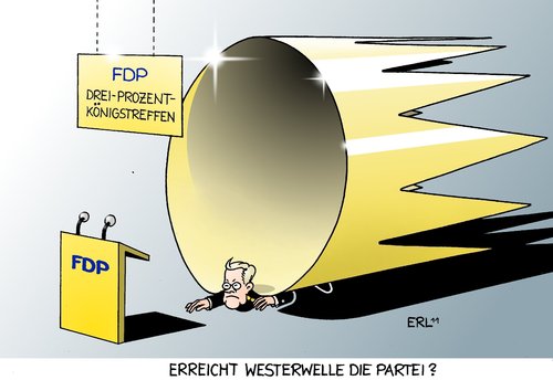 Cartoon: FDP (medium) by Erl tagged fdp,dreikönigstreffen,westerwelle,schicksalstag,rede,partei,vorsitz,krone,umfrage,tief,drei,prozent,fdp,dreikönigstreffen,guido westerwelle,partei,vorsitz,chef,kritik,rede,befreiungsschlag,umfrage,guido,westerwelle