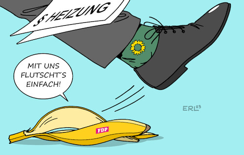 Cartoon: FDP (medium) by Erl tagged politik,die,grünen,wirtschaftsminister,robert,habeck,klimaschutz,heizung,wärme,heizungsgesetz,fdp,widerstand,blockade,bananenschale,ausrutschen,banane,gelb,karikatur,erl,politik,die,grünen,wirtschaftsminister,robert,habeck,klimaschutz,heizung,wärme,heizungsgesetz,fdp,widerstand,blockade,bananenschale,ausrutschen,banane,gelb,karikatur,erl