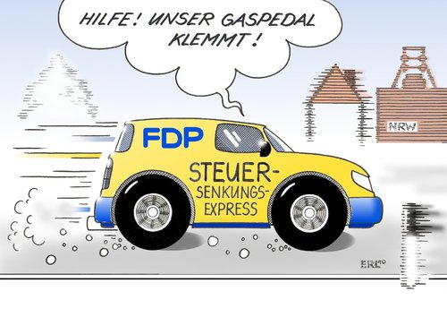 Cartoon: FDP (medium) by Erl tagged fdp,steuersenkung,hotel,wahl,nrw,auto,gaspedal,fdp,steuersenkung,hotel,wahl,nrw,auto,gaspedal