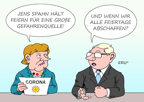 Cartoon: Feiern (medium) by Erl tagged politik,corona,virus,pandemie,lockdown,öffnung,gesundheitsminister,jens,spahn,feiern,party,gefahr,superspreader,ansteckung,feiertag,bundeskanzlerin,angela,merkel,karikatur,erl,politik,corona,virus,pandemie,lockdown,öffnung,gesundheitsminister,jens,spahn,feiern,party,gefahr,superspreader,ansteckung,feiertag,bundeskanzlerin,angela,merkel,karikatur,erl