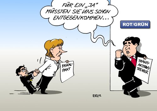 Cartoon: Fiskalpakt (medium) by Erl tagged fiskalpakt,eu,schuldenkrise,krise,schulden,haushalt,haushaltsdisziplin,schuldenbremse,abstimmung,bundestag,regierung,schwarz,gelb,cdu,csu,fdp,opposition,rot,grün,spd,grüne,zustimmung,entgegenkommen,finanztransaktionssteuer,geld,euro,finanzen,fiskalpakt,schuldenkrise,krise,schulden,haushalt,haushaltsdisziplin,schuldenbremse,abstimmung,bundestag