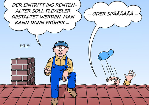 Cartoon: Flexi-Rente (medium) by Erl tagged flexi,rente,flexibel,eintritt,rentenalter,große,koalition,beschluss,dachdecker,karikatur,erl,flexi,rente,flexibel,eintritt,rentenalter,große,koalition,beschluss,dachdecker,karikatur,erl