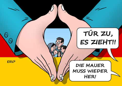 Cartoon: Flüchtlinge (medium) by Erl tagged flüchtlinge,europa,eu,deutschland,willkommen,willkommenskultur,offenheit,bundeskanzlerin,angela,merkel,widerstand,csu,cdu,rechtspopulismus,angst,sorge,fremdenfeindlichkeit,tür,zaun,mauer,mauerfall,wiedervereinigung,deutsche,einheit,karikatur,erl,flüchtlinge,europa,eu,deutschland,willkommen,willkommenskultur,offenheit,bundeskanzlerin,angela,merkel,widerstand,csu,cdu,rechtspopulismus,angst,sorge,fremdenfeindlichkeit,tür,zaun,mauer,mauerfall,wiedervereinigung,deutsche,einheit,karikatur,erl