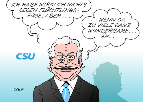 Cartoon: Flüchtlingszüge CSU (medium) by Erl tagged flüchtlinge,bürgerkrieg,terror,flucht,europa,eu,ungarn,deutschland,zug,züge,flüchtlingszug,flüchtlingszüge,ausnahme,bundeskanzlerin,angela,merkel,ablehnung,csu,innenminister,joachim,herrman,neger,wunderbar,karikatur,erl,flüchtlinge,bürgerkrieg,terror,flucht,europa,eu,ungarn,deutschland,zug,züge,flüchtlingszug,flüchtlingszüge,ausnahme,bundeskanzlerin,angela,merkel,ablehnung,csu,innenminister,joachim,herrman,neger,wunderbar,karikatur,erl