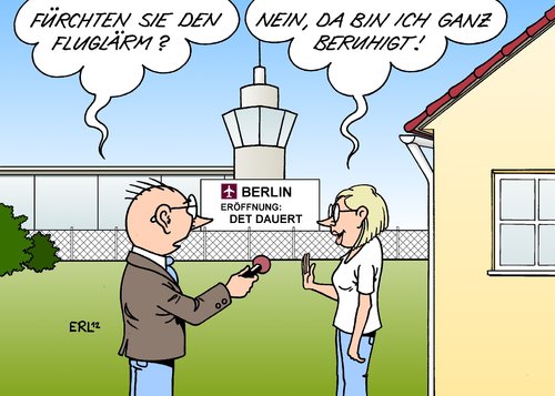 Cartoon: Fluglärm (medium) by Erl tagged flughafen,berlin,hauptstadt,hauptstadtflughafen,brandenburg,bau,verzögerung,termin,eröffnung,pfusch,kosten,kostenexplosion,vorstand,wowereit,platzeck,lärm,fluglärm,anwohner,angst,beruhigung,flughafen,hauptstadt,hauptstadtflughafen,brandenburg,bau,verzögerung