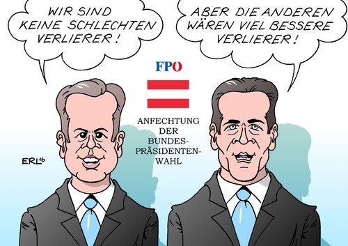 Cartoon: FPÖ (medium) by Erl tagged österreich,wahl,bundespräsident,sieger,alexander,van,der,bellen,grüne,verlierer,norbert,hofer,heinz,christian,strache,fpö,anfechtung,unregelmäßigkeiten,schlecht,gut,besser,karikatur,erl,österreich,wahl,bundespräsident,sieger,alexander,van,der,bellen,grüne,verlierer,norbert,hofer,heinz,christian,strache,fpö,anfechtung,unregelmäßigkeiten,schlecht,gut,besser,karikatur,erl