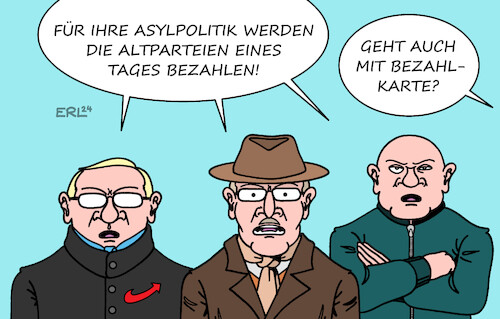 Cartoon: Frage (medium) by Erl tagged politik,asylrecht,asylpolitik,einführung,bezahlkarte,bundesweit,asyl,unattraktiv,zugeständnis,wahlerfolge,umfragehoch,afd,rechtsextremismus,rachepläne,altparteien,karikatur,erl,politik,asylrecht,asylpolitik,einführung,bezahlkarte,bundesweit,asyl,unattraktiv,zugeständnis,wahlerfolge,umfragehoch,afd,rechtsextremismus,rachepläne,altparteien,karikatur,erl