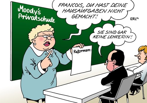 Cartoon: Frankreich (medium) by Erl tagged frankreich,bonität,rating,aaa,aa1,herabstufung,ratingagentur,moodys,hausaufgaben,reformen,wirtschaft,arbeitsmarkt,deutschland,merkel,schule,privatschule,zensur,benotung,lehrerin,frankreich,bonität,rating,aaa,aa1,herabstufung,ratingagentur,moodys,hausaufgaben,reformen,wirtschaft,arbeitsmarkt,deutschland,merkel,schule,privatschule,zensur,benotung,lehrerin