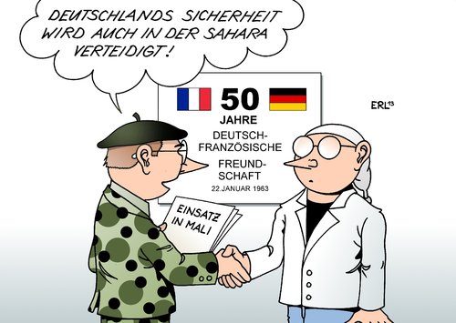 Cartoon: Frankreich Deutschland (medium) by Erl tagged frankreich,deutschland,freundsxhaft,elyseevertrag,1963,50,fünfzig,jahre,militäreinsatz,mali,hilfe,sicherheit,freiheit,verteidigung,hindukusch,afghanistan,frankreich,deutschland,freundsxhaft,elyseevertrag,1963,50,fünfzig,jahre,militäreinsatz,mali,hilfe,sicherheit,freiheit,verteidigung,hindukusch,afghanistan