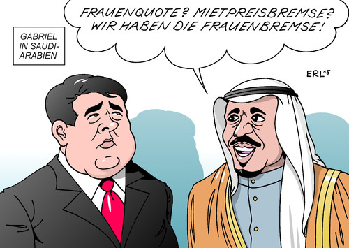 Cartoon: Frauen Saudi-Arabien (medium) by Erl tagged frau,frauen,politik,gleichberechtigung,frauentag,frauenquote,spd,mietpreisbremse,sigmar,gabriel,besuch,saudi,arabien,frauenrechte,null,karikatur,erl,frau,frauen,politik,gleichberechtigung,frauentag,frauenquote,spd,mietpreisbremse,sigmar,gabriel,besuch,saudi,arabien,frauenrechte,null