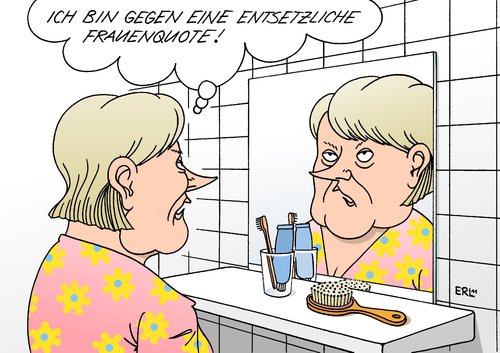 Cartoon: Frauenquote (medium) by Erl tagged frauenquote,entsetzlich,spiegel,bundeskanzlerin,dagegen,merkel,gesetz,frauenquote,frauen,frau,quote,angela merkel,bundeskanzlerin,spiegel,entsetzlich,bad,arbeit,job,gleichberechtigung,angela,merkel