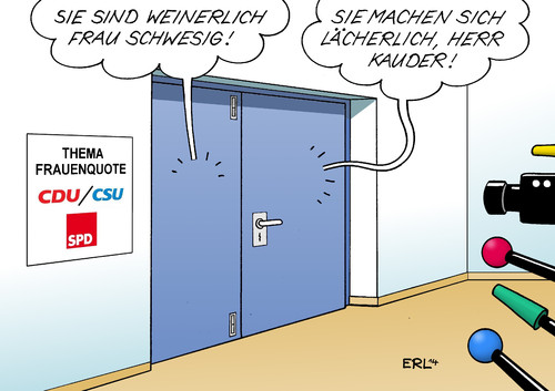 Cartoon: Frauenquote (medium) by Erl tagged frauenquote,frau,mann,arbeit,vorstand,posten,führungskraft,anteil,quote,gesetz,regierung,streit,familienministerin,schwesig,fraktionsführer,kauder,cdu,csu,spd,große,koalition,karikatur,erl,frauenquote,frau,mann,arbeit,vorstand,posten,führungskraft,anteil,quote,gesetz,regierung,streit,familienministerin,schwesig,fraktionsführer,kauder,cdu,csu,spd,große,koalition