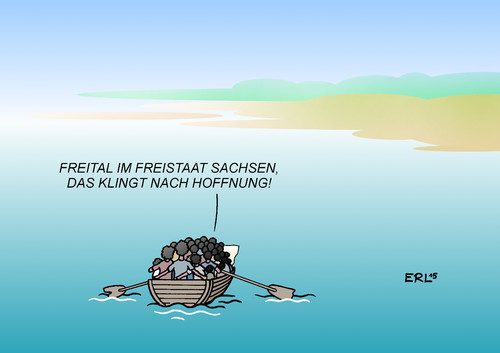 Cartoon: Freital (medium) by Erl tagged flüchtlinge,mittelmeer,boot,syrien,irak,afrika,bürgerkrieg,krieg,asyl,europa,eu,deutschland,freistaat,sachsen,freital,ablehnung,hass,demonstration,rechtsextremismus,rechtspopulismus,pegida,bachmann,internet,karikatur,erl,flüchtlinge,mittelmeer,boot,syrien,irak,afrika,bürgerkrieg,krieg,asyl,europa,eu,deutschland,freistaat,sachsen,freital,ablehnung,hass,demonstration,rechtsextremismus,rechtspopulismus,pegida,bachmann,internet