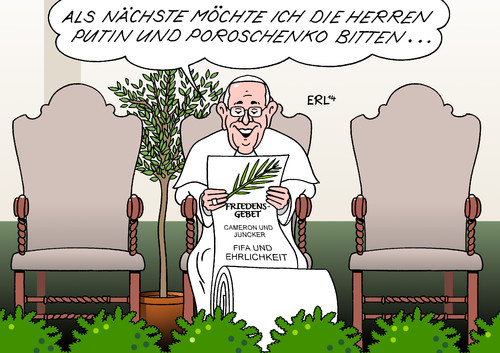 Cartoon: Friedensgebet (medium) by Erl tagged papst,franziskus,friedensgebet,einladung,sharon,abbas,liste,putin,poroschenko,cameron,juncker,fifa,ehrlichkeit,korruption,fußball,wm,vergabe,katar,papst,franziskus,friedensgebet,einladung,sharon,abbas,liste,putin,poroschenko,cameron,juncker,fifa,ehrlichkeit,korruption,fußball,wm,vergabe,katar