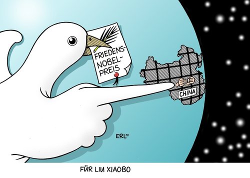 Cartoon: Friedensnobelpreis (medium) by Erl tagged nobelpreis,friedensnobelpreis,liu,xiaobo,china,gefängnis,menschenrechte,verletzung,missachtung,demokratie,meinungsfreiheit,recht,friedensnobelpreis,2010,china,nobelpreis,preis,liu xiaobo,liu,xiaobo,menschenrechte,gefängnis