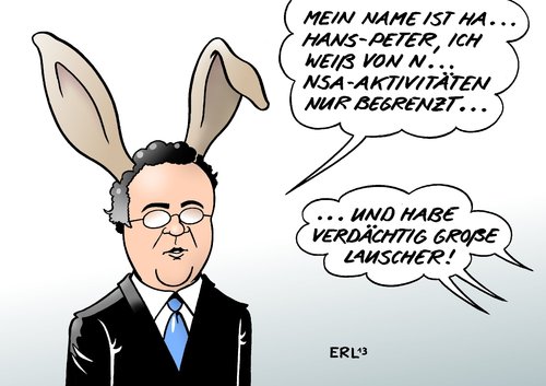 Cartoon: Friedrich (medium) by Erl tagged geheimdienst,usa,nsa,abhörskandal,spionage,überwachung,internet,email,telefon,deutschland,bnd,daten,datenschutz,bundesinnenminister,hans,peter,friedrich,aussage,parlament,kontrollgremium,name,hase,lauscher,geheimdienst,usa,nsa,abhörskandal,spionage,überwachung,internet,email,telefon,deutschland,bnd,daten,datenschutz,bundesinnenminister,hans,peter,friedrich,aussage,parlament,kontrollgremium,name,hase,lauscher