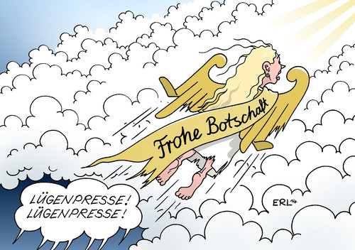 Cartoon: Frohe Botschaft (medium) by Erl tagged christkind,engel,frohe,botschaft,weihnachten,frieden,erde,nachricht,medien,zeitung,presse,pegida,rechtspopulismus,bewegung,demonstration,lügenpresse,karikatur,erl,christkind,engel,frohe,botschaft,weihnachten,frieden,erde,nachricht,medien,zeitung,presse,pegida,rechtspopulismus,bewegung,demonstration,lügenpresse