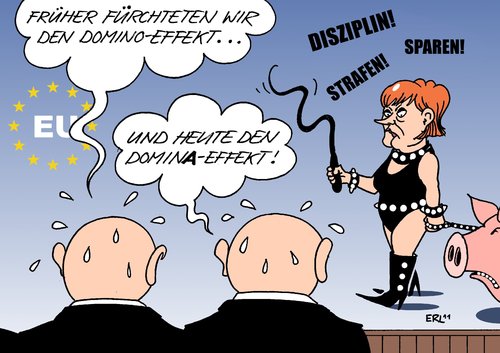 Cartoon: Führungsrolle 1 (medium) by Erl tagged eu,euro,krise,deutschland,führungsrolle,domino,domina,effekt,sparen,schulden,eu,deutschland,führungsrolle,domino,effekt,sparen,schulden