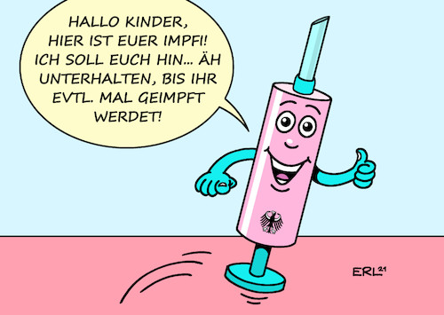 Cartoon: Für die Kinder (medium) by Erl tagged politik,corona,virus,pandemie,covid19,impfstoff,impfung,diskussion,kinder,zulassung,empfehlung,ungewissheit,widerspruch,spahn,stiko,spritze,karikatur,erl,politik,corona,virus,pandemie,covid19,impfstoff,impfung,diskussion,kinder,zulassung,empfehlung,ungewissheit,widerspruch,spahn,stiko,spritze,karikatur,erl