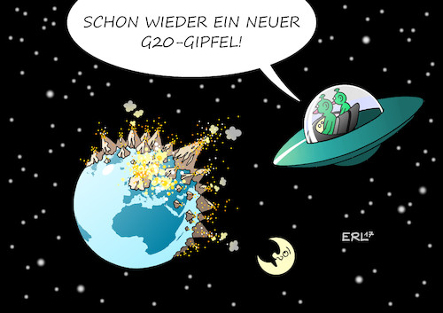 Cartoon: G20-Gipfel (medium) by Erl tagged g20,gipfel,treffen,industrieländer,schwellenländer,weltpolitik,probleme,klimawandel,krieg,frieden,menschenrechte,handel,abschottung,nationalismus,rechtspopulismus,demonstration,protest,gewalt,polizei,ausnahmezustand,erde,karikatur,erl,g20,gipfel,treffen,industrieländer,schwellenländer,weltpolitik,probleme,klimawandel,krieg,frieden,menschenrechte,handel,abschottung,nationalismus,rechtspopulismus,demonstration,protest,gewalt,polizei,ausnahmezustand,erde,karikatur,erl