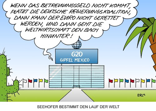Cartoon: G20 Betreuungsgeld (medium) by Erl tagged g20,gipfel,mexiko,weltwirtschaft,euro,rettung,eu,deutschland,regierung,koalition,schwarz,gelb,cdu,csu,fdp,streit,betreuungsgeld,seehofer,platzen,kaktus,palme,g20,gipfel,mexiko,weltwirtschaft,euro,rettung
