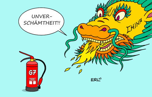 Cartoon: G7 und China (medium) by Erl tagged politik,g7,industrienationen,treffen,warnung,zeichen,china,expansion,agression,taiwan,drache,feuer,feuerlöscher,karikatur,erl,politik,g7,industrienationen,treffen,warnung,zeichen,china,expansion,agression,taiwan,drache,feuer,feuerlöscher,karikatur,erl