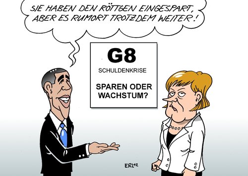 Cartoon: G8 CDU (medium) by Erl tagged g8,gipfel,industrienationen,schuldenkrise,usa,eu,wachstum,sparen,sparkurs,präsident,obama,bundeskanzlerin,merkel,cdu,entlassung,rauswurf,röttgen,nrw,wahl,verpatzt,partei,rumoren,unruhe,g8,industrienationen,gipfel,schuldenkrise,usa,wachstum,sparen