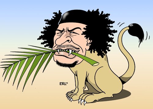 Cartoon: Gaddafi (medium) by Erl tagged gaddafi,libyen,diktator,bürgerkrieg,aufständische,afrikanische,union,au,friedensplan,waffenruhe,verhandlungen,löwe,palmzweig,gaddafi,libyen,diktator,bürgerkrieg,aufständische,afrikanische,union,au,friedensplan,waffenruhe,verhandlungen,palmzweig,löwe