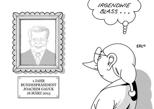 Cartoon: Gauck (medium) by Erl tagged bundespräsident,joachim,gauck,jahr,bürger,beliebtheit,blass
