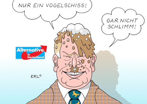 Cartoon: Gauland (medium) by Erl tagged politik,alexander,gauland,politiker,afd,rechtspopulismus,nationalismus,rassismus,rechtsextremismus,öffnung,salonfähig,aussage,deutsche,geschichte,1000,jahre,erfolg,nationalsozialismus,vogelschiss,bagatelle,bagatellisierung,verharmlosung,drittes,reich,holocaust,adolf,hitler,zweiter,weltkrieg,karikatur,erl,politik,alexander,gauland,politiker,afd,rechtspopulismus,nationalismus,rassismus,rechtsextremismus,öffnung,salonfähig,aussage,deutsche,geschichte,1000,jahre,erfolg,nationalsozialismus,vogelschiss,bagatelle,bagatellisierung,verharmlosung,drittes,reich,holocaust,adolf,hitler,zweiter,weltkrieg,karikatur,erl