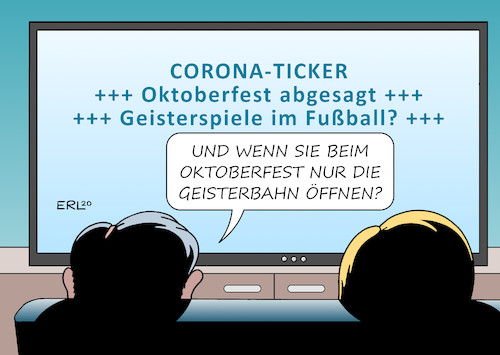 Cartoon: Geisterspiele (medium) by Erl tagged politik,corona,krise,schutz,maßnahmen,verbot,veranstaltungen,absage,münchen,oktoberfest,wiesn,millionen,besucher,welt,virenbörse,virus,sport,fußball,bundesliga,diskussion,geisterspiele,geisterbahn,karikatur,erl,politik,corona,krise,schutz,maßnahmen,verbot,veranstaltungen,absage,münchen,oktoberfest,wiesn,millionen,besucher,welt,virenbörse,virus,sport,fußball,bundesliga,diskussion,geisterspiele,geisterbahn,karikatur,erl