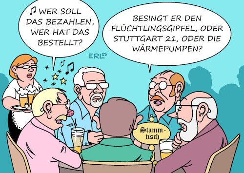 Cartoon: Geld (medium) by Erl tagged politik,migration,flüchtlinge,flüchtlingsgipfel,streit,bund,länder,geld,bahnhof,stuttgart,21,bahn,klage,gericht,beteiligung,mehrkosten,land,bawü,robert,habeck,grüne,heizung,wärmepumpen,bürger,angst,kosten,klimaschutz,stammtisch,gesang,lied,karikatur,erl,politik,migration,flüchtlinge,flüchtlingsgipfel,streit,bund,länder,geld,bahnhof,stuttgart,21,bahn,klage,gericht,beteiligung,mehrkosten,land,bawü,robert,habeck,grüne,heizung,wärmepumpen,bürger,angst,kosten,klimaschutz,stammtisch,gesang,lied,karikatur,erl