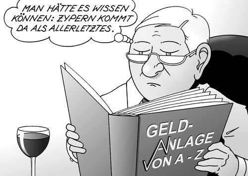 Cartoon: Geldanlage (medium) by Erl tagged geldanlage,zypern,krise,banken,schulden,pleite,geld,anleger,flucht,kapitalflucht,lexikon,wissen