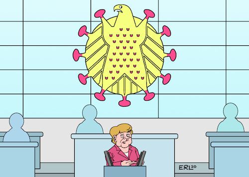 Cartoon: Generaldebatte (medium) by Erl tagged politik,corona,virus,pandemie,covid19,zweite,welle,herbst,winter,weihnachten,silvester,teillockdown,fallzahlen,hoch,forderung,lockdown,hart,bundestag,generaldebatte,bundeskanzlerin,angela,merkel,bundesadler,karikatur,erl,politik,corona,virus,pandemie,covid19,zweite,welle,herbst,winter,weihnachten,silvester,teillockdown,fallzahlen,hoch,forderung,lockdown,hart,bundestag,generaldebatte,bundeskanzlerin,angela,merkel,bundesadler,karikatur,erl