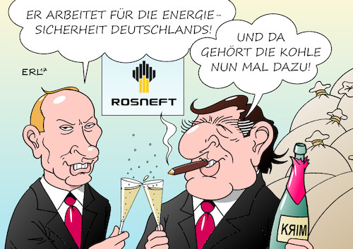 Cartoon: Gerhard Schröder (medium) by Erl tagged gerhard,schröder,altbundeskanzler,bundeskanzler,spd,genosse,der,bosse,industrie,freundschaft,wladimir,putin,präsident,russland,posten,aufsichtsrat,rosneft,konzern,öl,gas,kreml,sanktionen,annexion,annektierung,krim,energie,sicherheit,kohle,geld,geldgier,gier,amt,versilbern,krimsekt,sekt,karikatur,erl,gerhard,schröder,altbundeskanzler,bundeskanzler,spd,genosse,der,bosse,industrie,freundschaft,wladimir,putin,präsident,russland,posten,aufsichtsrat,rosneft,konzern,öl,gas,kreml,sanktionen,annexion,annektierung,krim,energie,sicherheit,kohle,geld,geldgier,gier,amt,versilbern,krimsekt,sekt,karikatur,erl