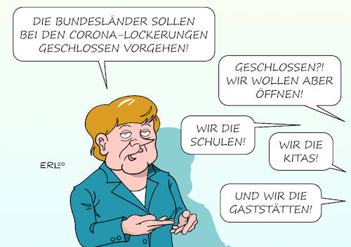 Cartoon: Geschlossenheit (medium) by Erl tagged politik,corona,pandemie,virus,covid19,kontaktverbot,schließung,schulen,kitas,kindergärten,restaurants,gaststätten,geschäfte,lockerung,merkel,wunsch,geschlossenheit,bundesländer,flickenteppich,öffnung,karikatur,erl,politik,corona,pandemie,virus,covid19,kontaktverbot,schließung,schulen,kitas,kindergärten,restaurants,gaststätten,geschäfte,lockerung,merkel,wunsch,geschlossenheit,bundesländer,flickenteppich,öffnung,karikatur,erl